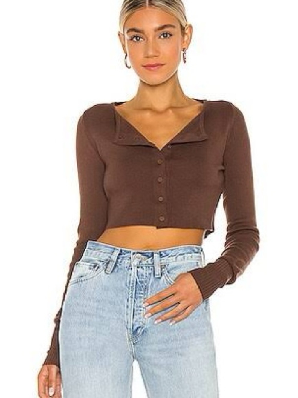 Guizio Knit Cropped Cardigan - Chocolate Brown